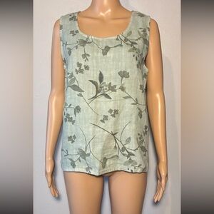 Vintage Marc+Ware Women's Tank Top Size M Floral Sleeveless 100% Linen Pullover